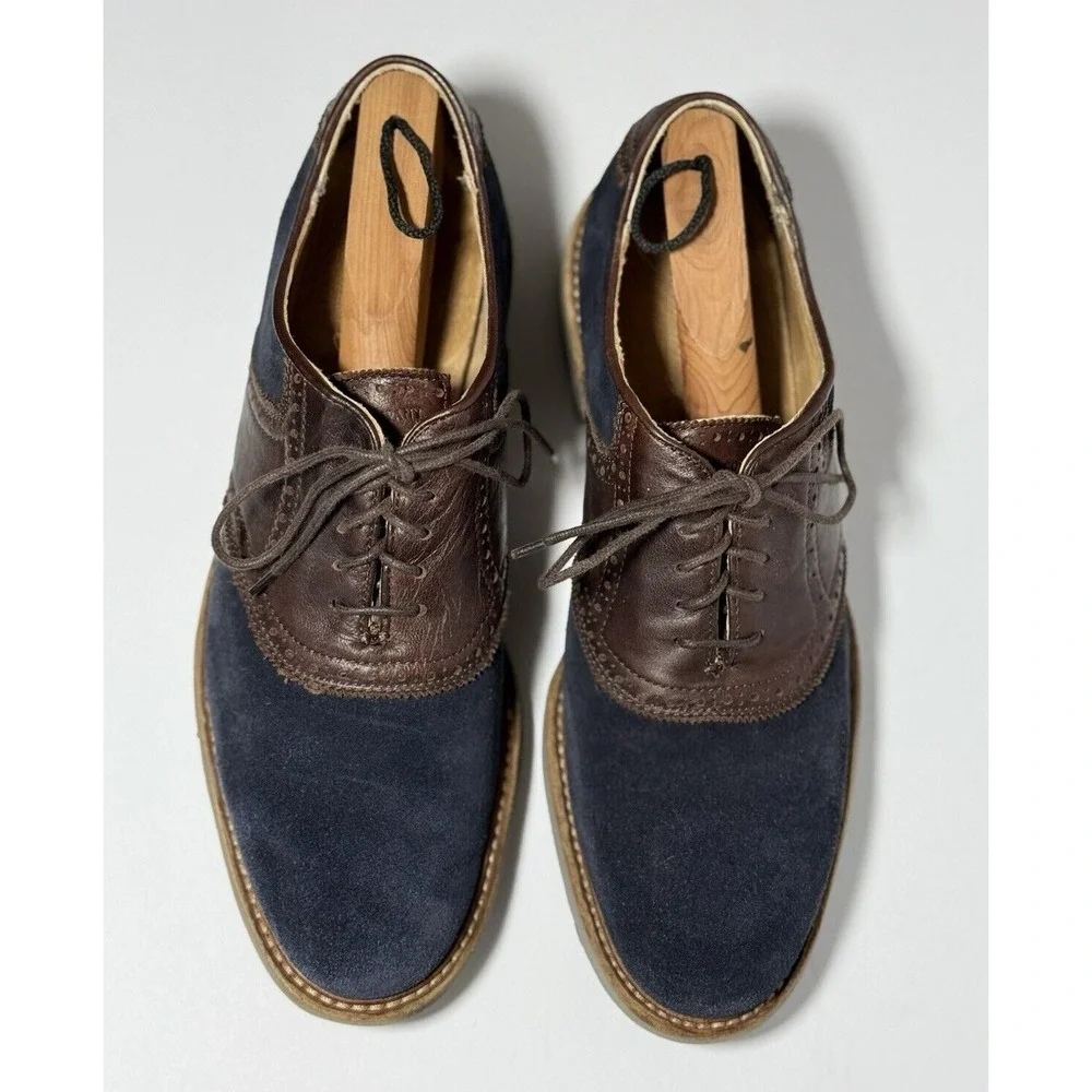 FRYE Mens Jim Saddle Indigo Suede Brown Leather Oxford Dress Casual Shoes Sz 10M